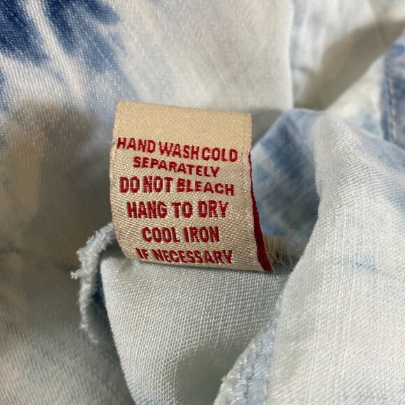 REBA Sleeveless Button Front Chambray Top 2 Pocket Dip/Tie Dye Blues Sz S #340A - Picture 8 of 8